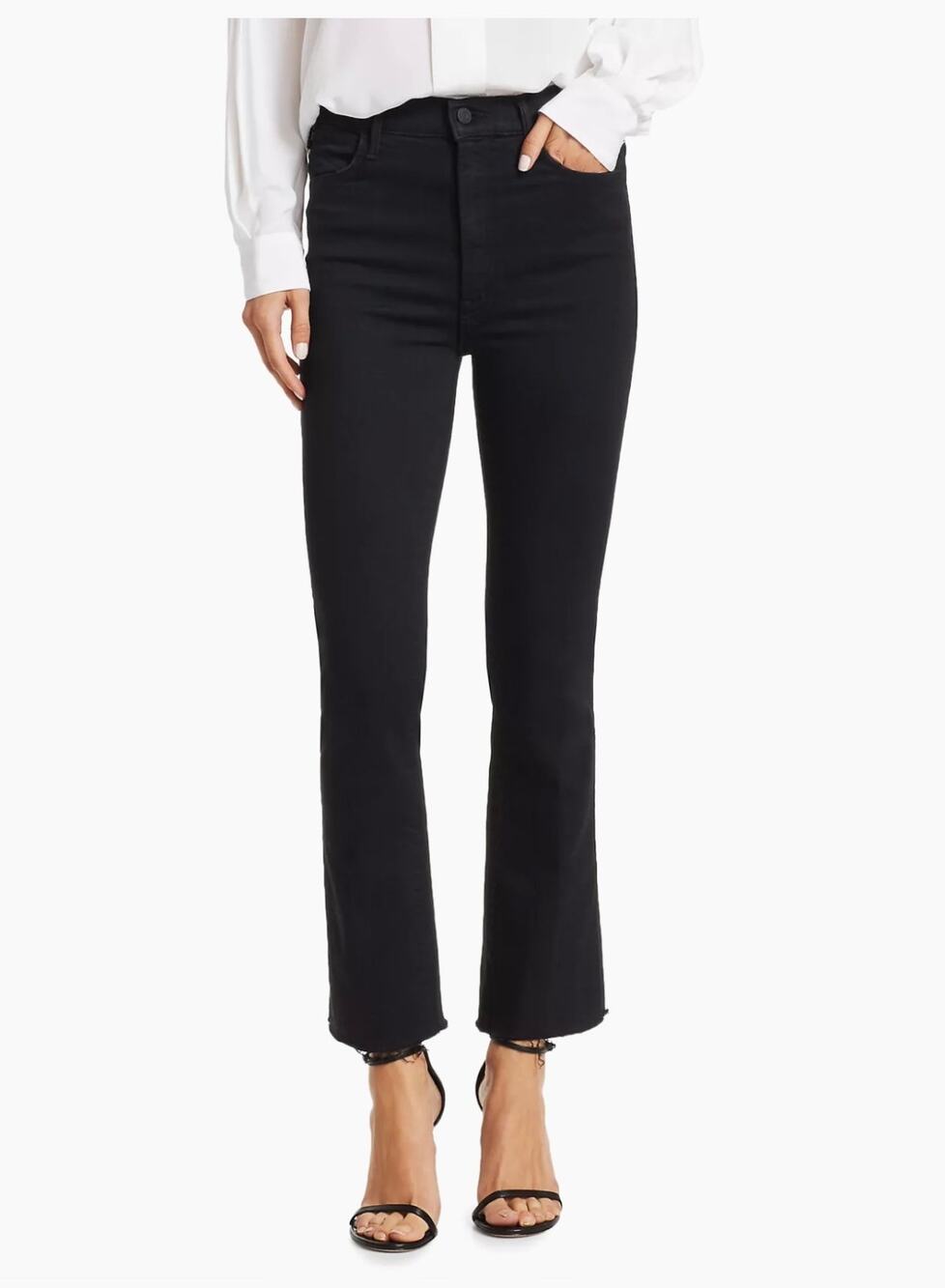 Mother The Hustler Ankle Fray High Rise Flare Jeans Not Guilty Black Size 25